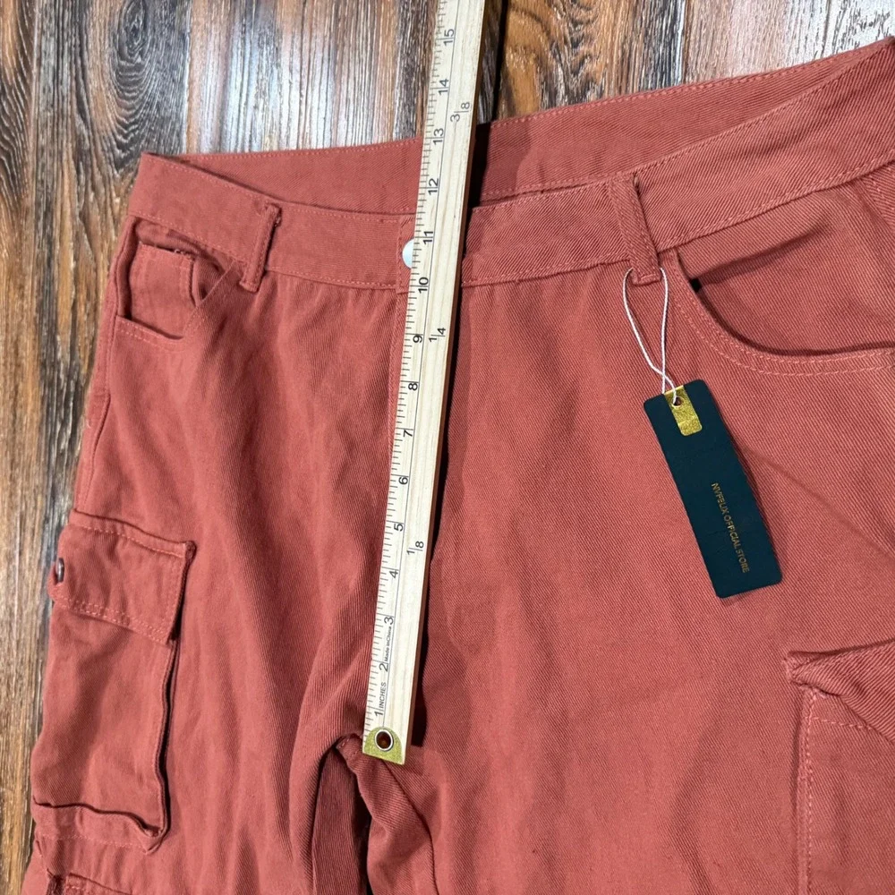 NVFelix 1XL Cargo Pants Women Brown Wide Leg Multi Pocket Utility Denim 36X29